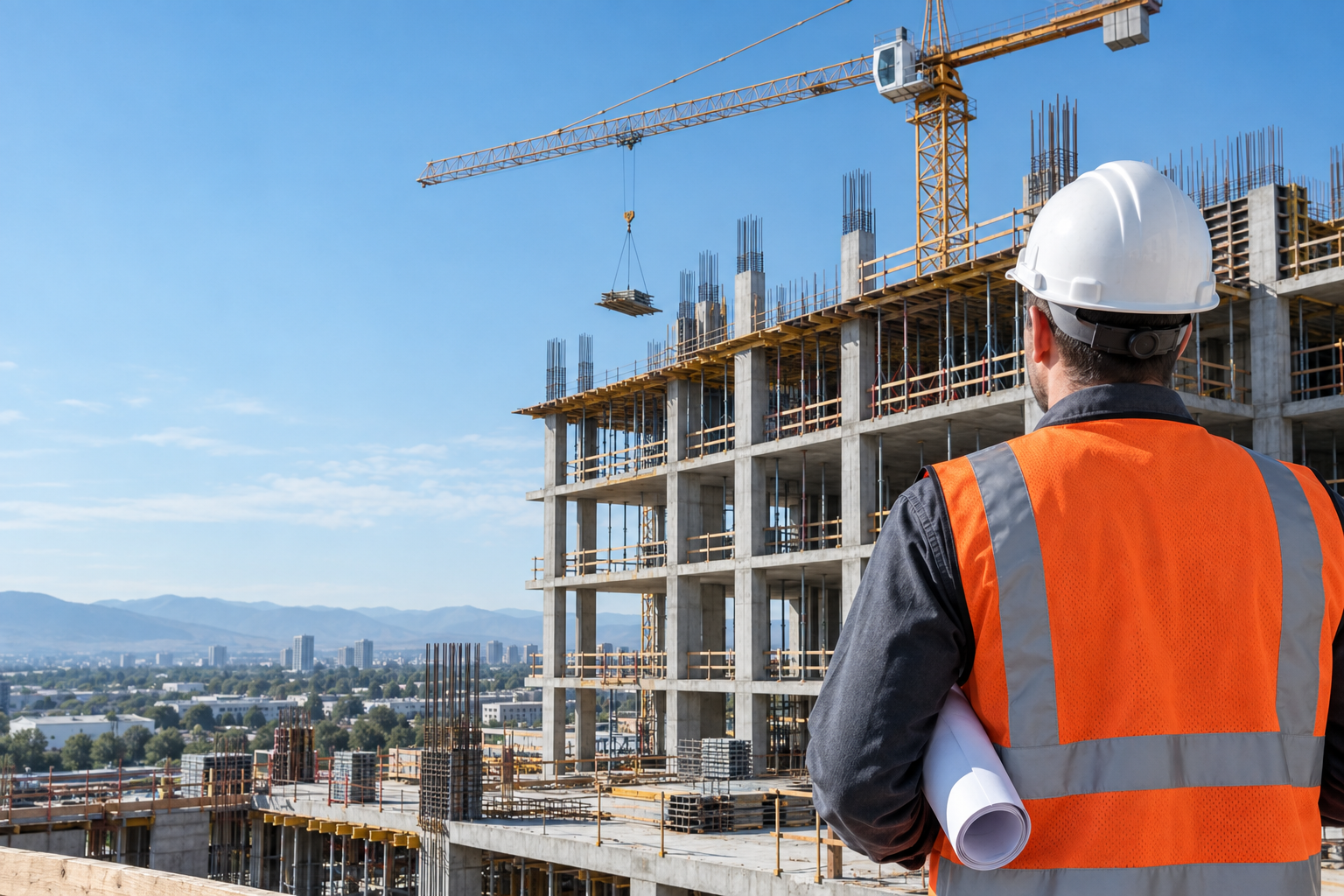 Illustrative generated construction scene; not CPS personnel or a CPS project
